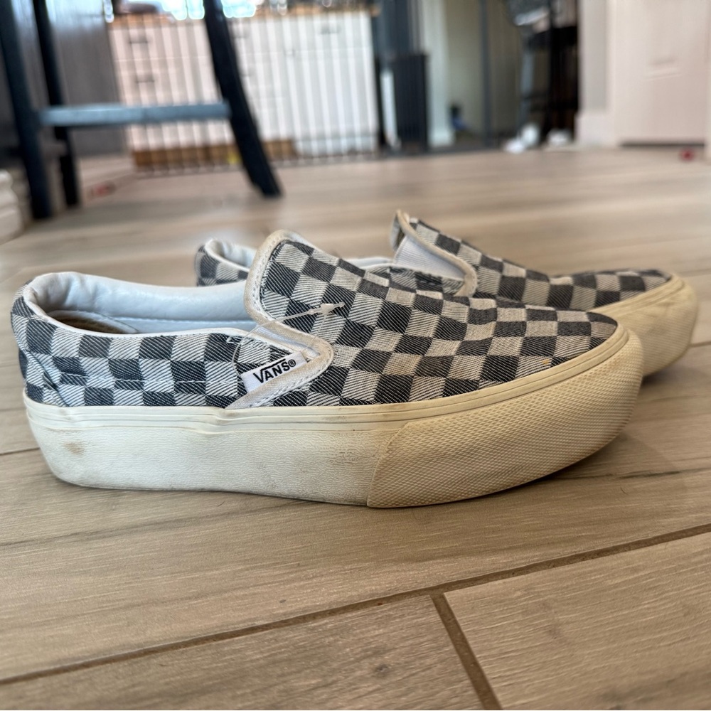 Vans Gray and White Checkered Slip-Ons